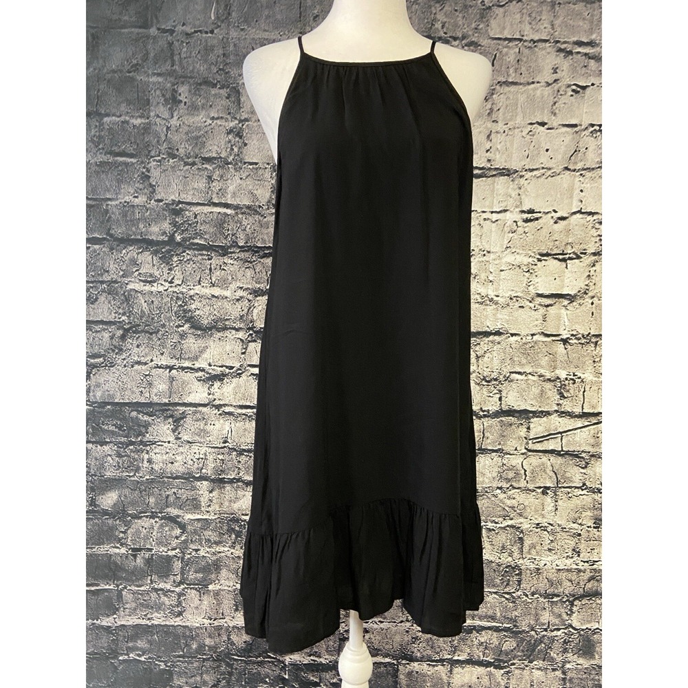 Tart Dress Womens Black‎ Sleeveless Ruffle Hem High Neck Shift Midi Lined
